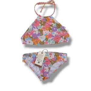 Billabong Kissed By The Sun Rev High Neck 2Pc Bikini Set Girls Sz 10 Mod Floral